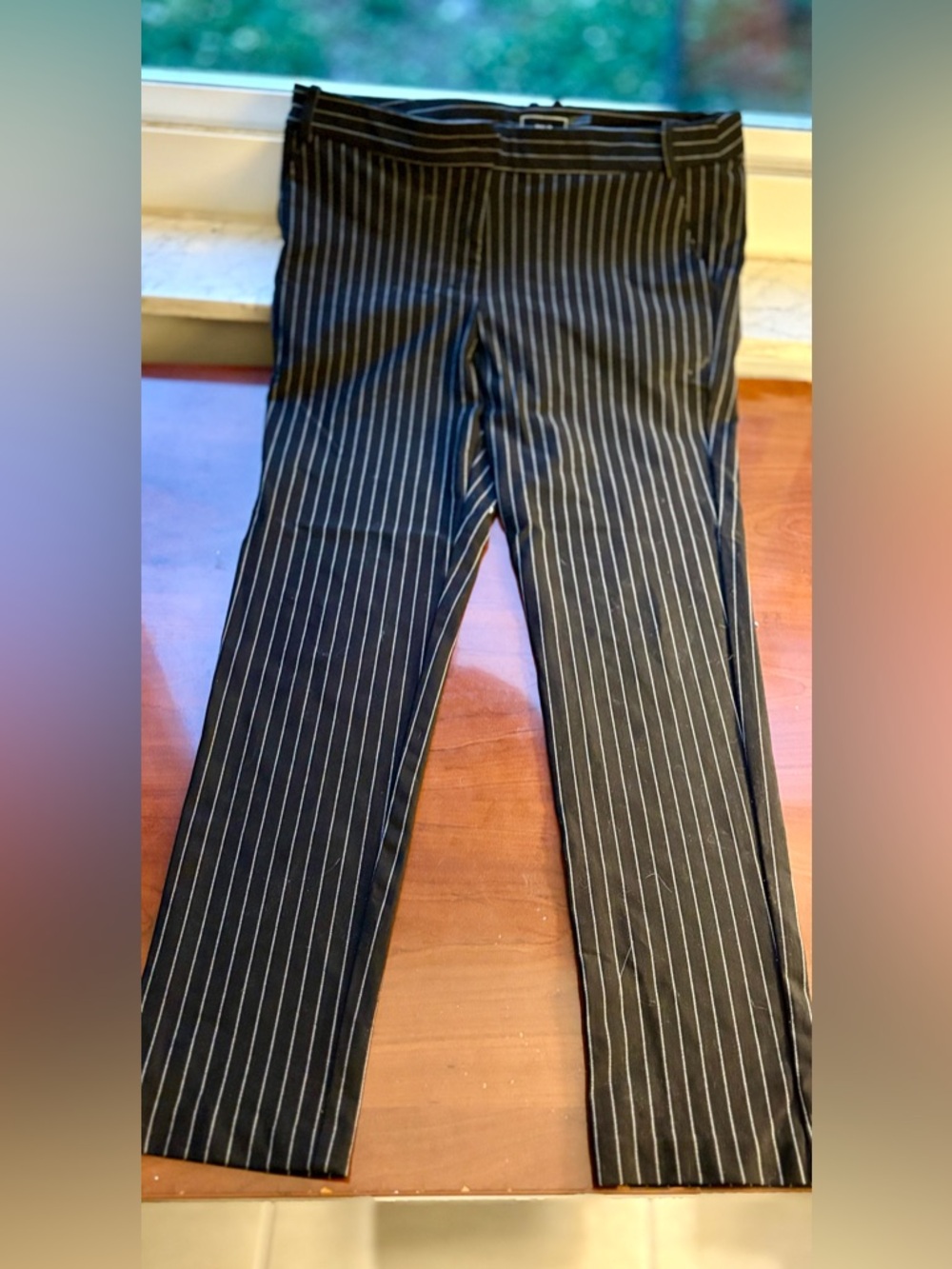 HAVE Black Pinstripe Dress Pants Stretch Slim Straight L/G